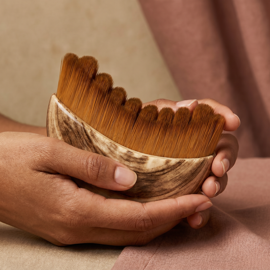 Solyellea Facial Ritual Comb close-up in hand, detail view