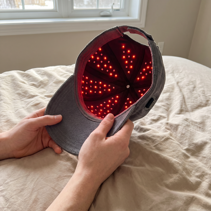 Solyellea Red Light Therapy Cap - inner LED panel detail in hand